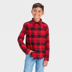 Boys' Long Sleeve‎ Plaid Flannel Button-Down Shirt Cat & Jack New Size XS (4/5)